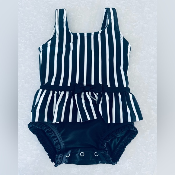 Ruffle butts black‎ & white striped swimsuit - Picture 1 of 6